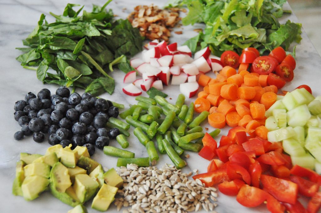 Fresh Fruits and Veggies- ready to be added to a recipe for homemade food